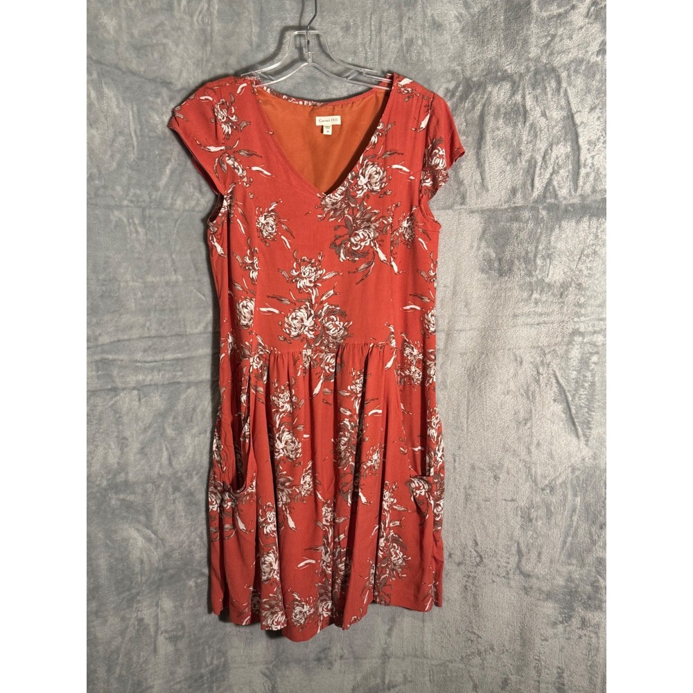 Garnet Hill Orange Floral Drop Waist V-Neck Pocket Mini Dress Size 6